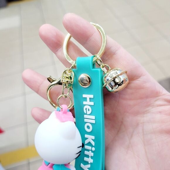 Brand New Hello Kitty Green Keychain With Bell - Picture 3 of 4